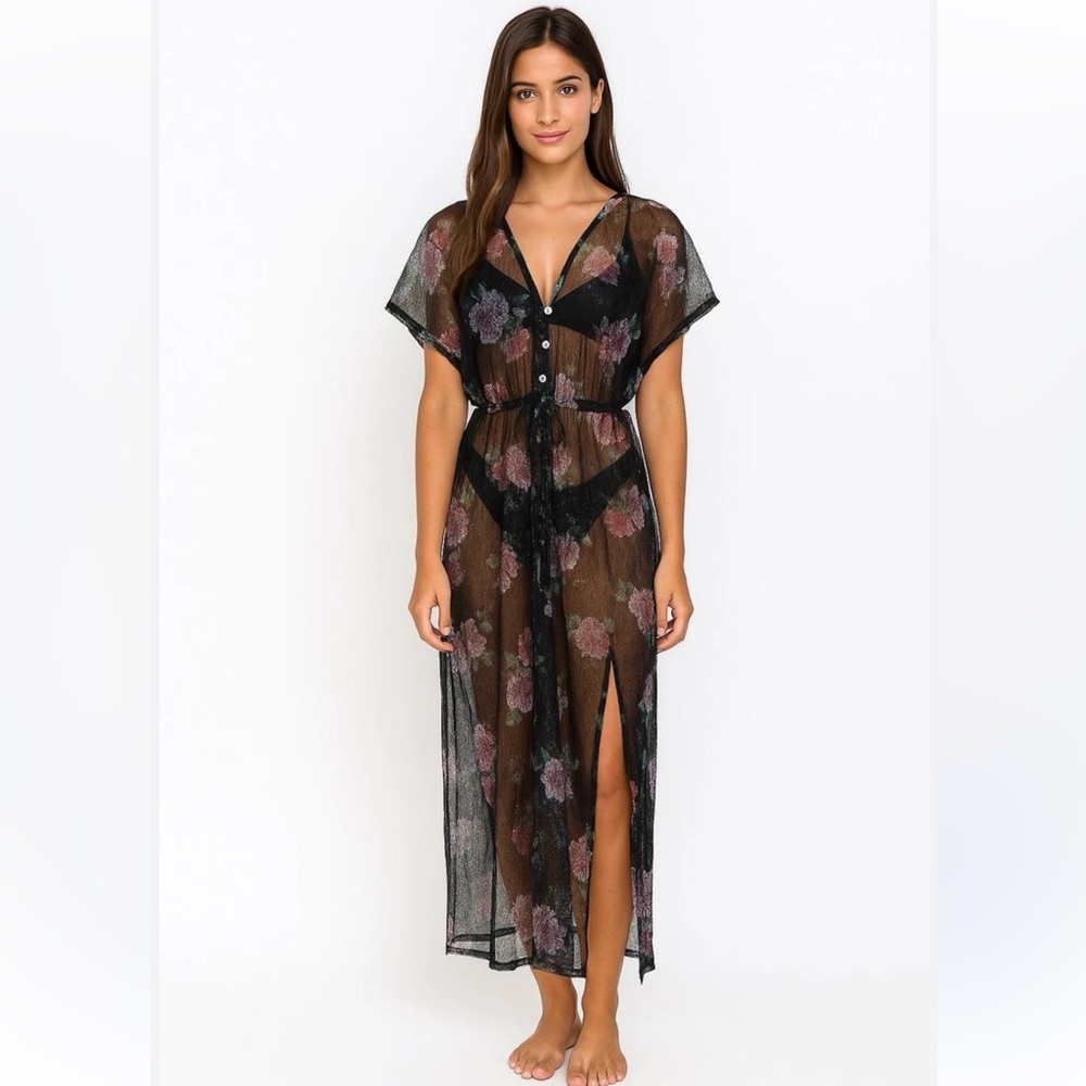 Haute Project sheer floral duster kimono beach cover-up dress. Size M